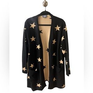 Black and Tan Stars Long Open Sweater
